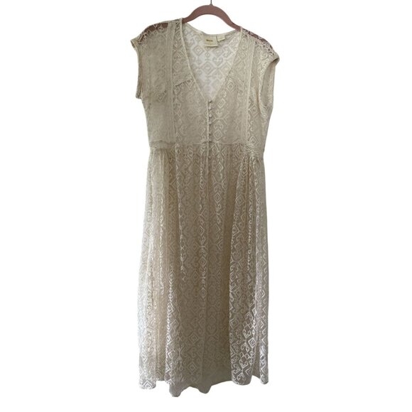 Maeve Anthropologie Ivory Lace Midi Sheer Dress Button Detail XS Romantic Fairy - Picture 1 of 6